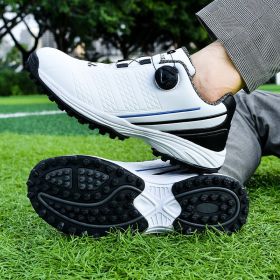 New Waterproof Golf Shoes Men Comfortable Golf Sneakers Outdoor Size 39-47 Walking Footwears Anti Slip Athletic Sneakers (Color: White Blue, size: 46)
